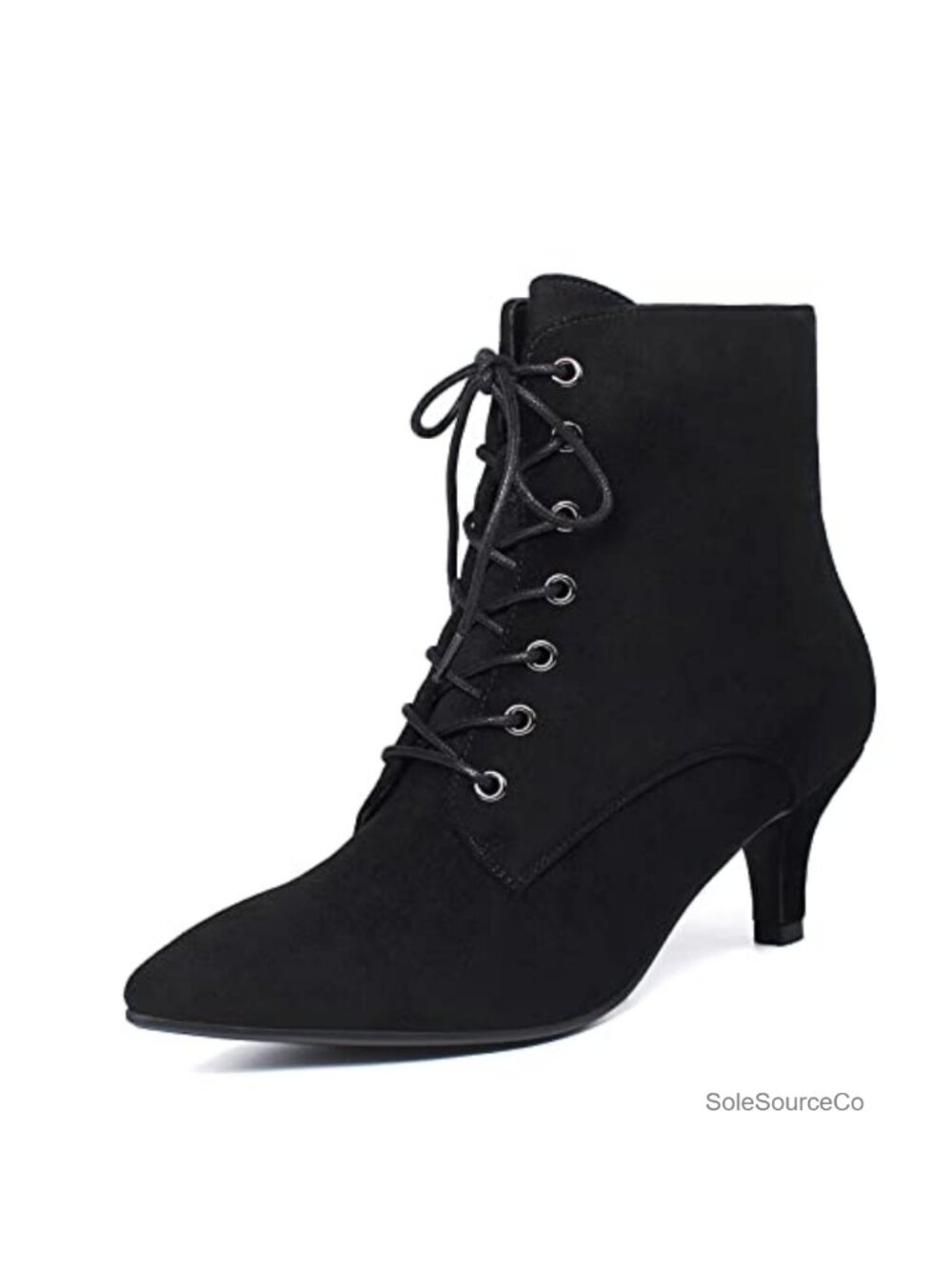 Kitten Heel Lace Up Ankle Boots Pointed Toe Side Zipper Booties